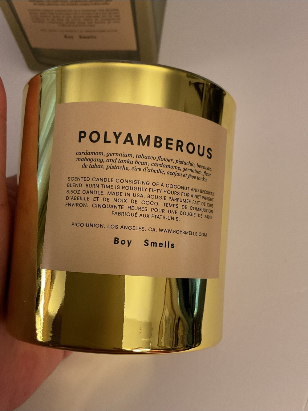BOY SMELLS GOLD METALLIC POLYAMBEROUS CANDLE 8.5 oz NWT